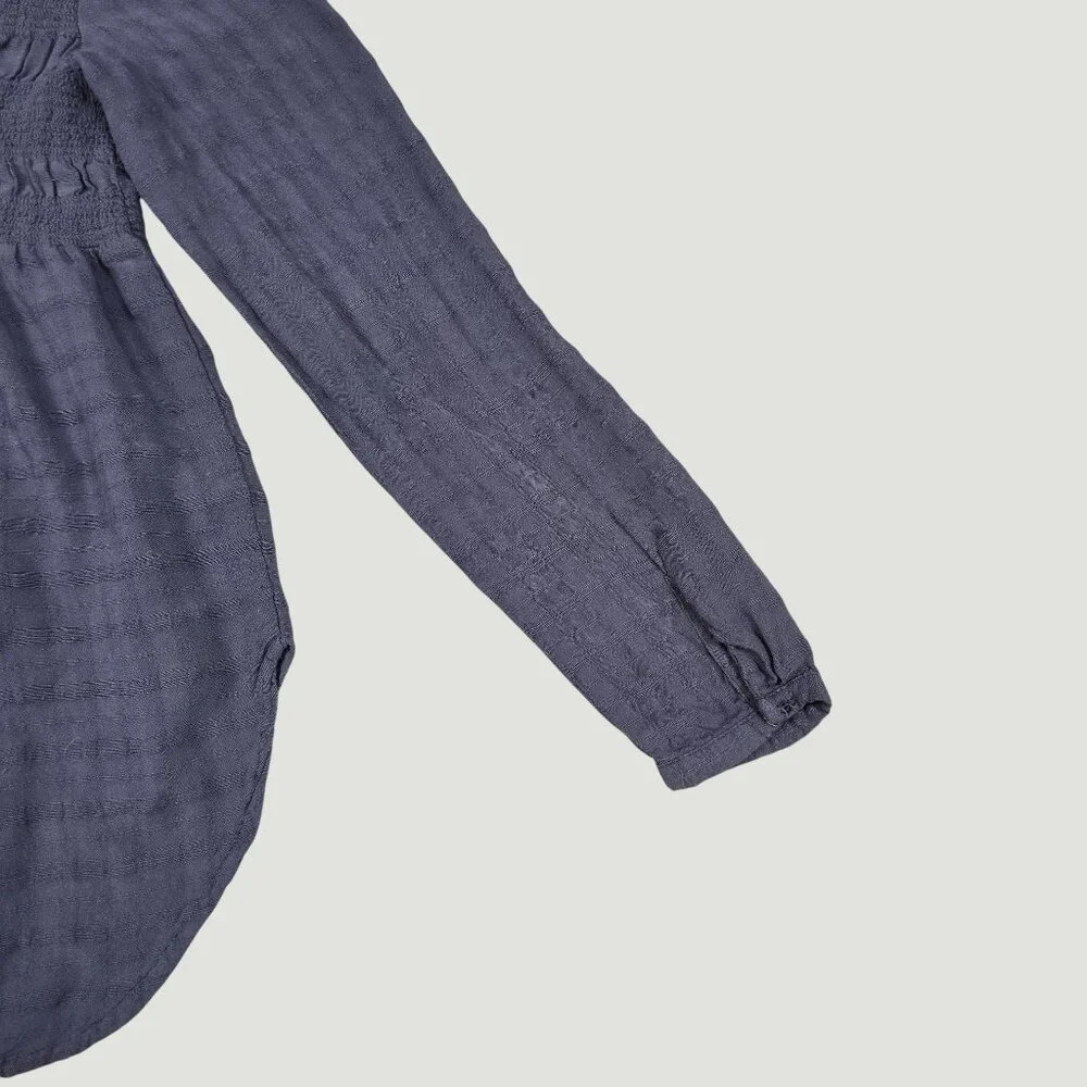 Boho Tunic Blouse Smocked Henley Long Sleeve Gray Medium - Picture 13 of 16